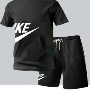 Summer fashion street short sleeved sports suit men's sports shirt set men's round neck short sleeved shorts sports suit 2-piece