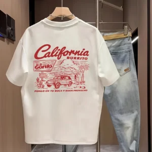 Vintage California Burrito Men's T-shirt Retro West Coast Graphic Oversized Cotton Short Sleeve Tops Summer Streetwear