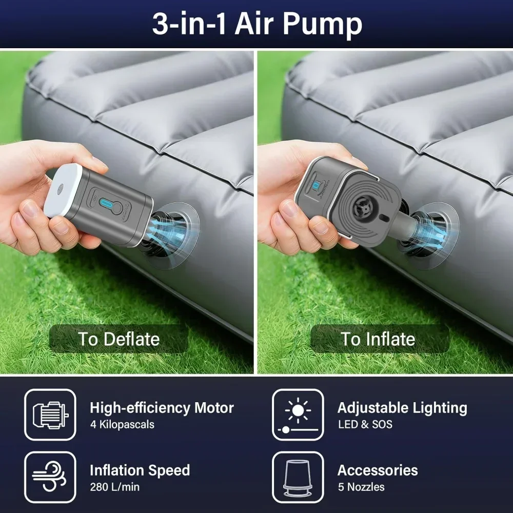 Mini Portable Air Pump 1200mAh USB Rechargeable Wireless Inflator Deflator for Camping Mattress Pool Float Boat Fast Inflation