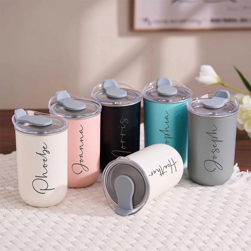 Customized Name Stainless Steel Coffee Cup Mug Juice Cup Personalized Letter Thermos Cup 300ml Milk Ice Cream Cup Holiday Gifts