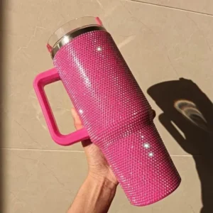40oz Rhinestone Tumbler Stainless Steel Straw Women Cup Shiny Diamond Travel Car Thermoses Coffee Mug Water Bottle Drinkware