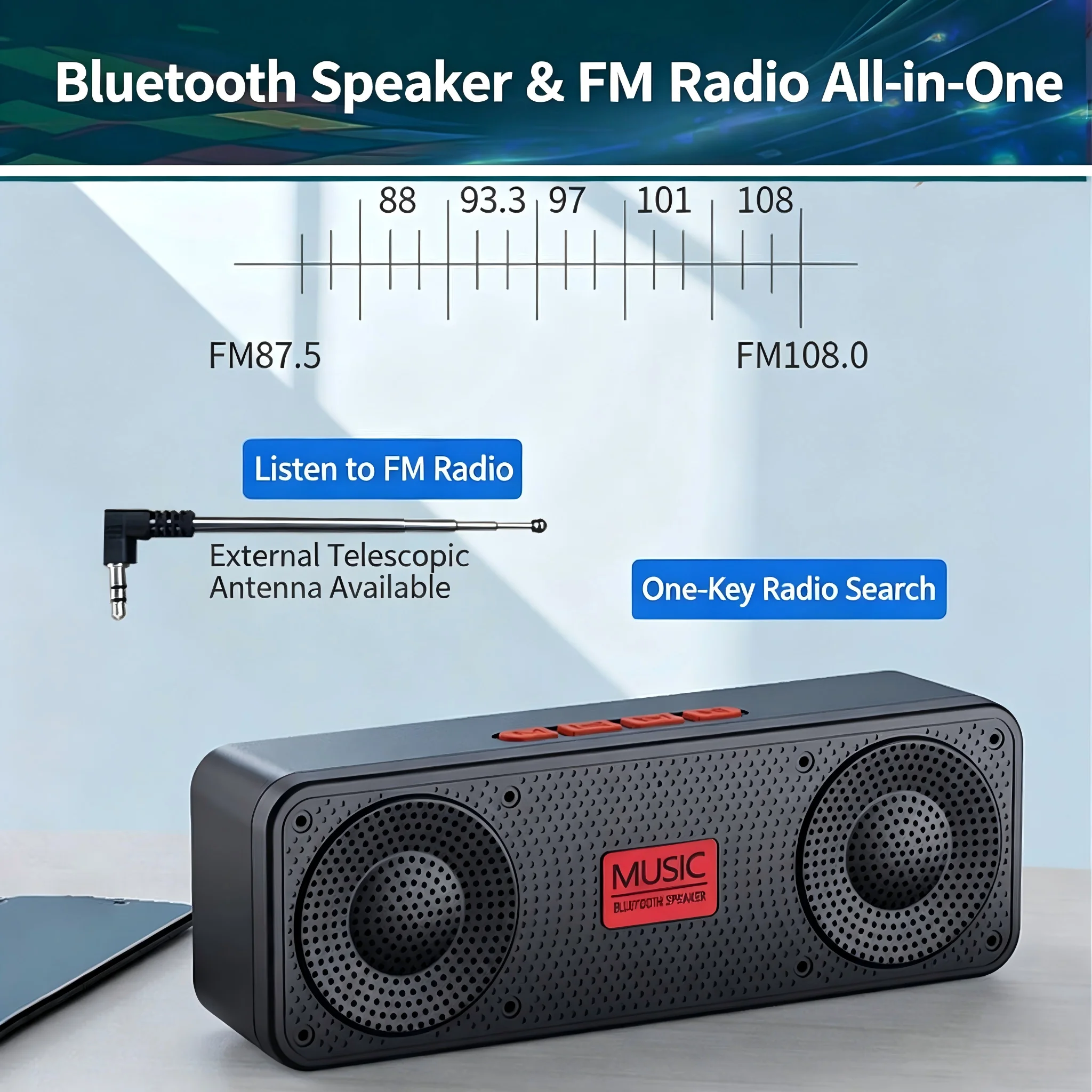 S18 Bluetooth Speaker W/ Subwoofer, FM Radio, 20H Battery, Waterproof, Stereo for Phone/PC Outdoor