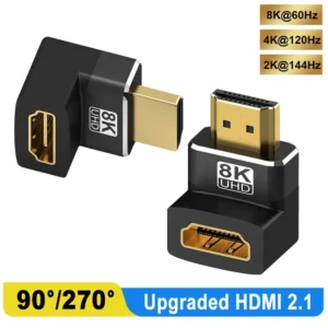 HDMI 90 and 270 Degree Adapter,HDMI 2.1 8K@60hz 2.0 4K@120hz 2K Right Angle HDMI L Adapter for HDTV PS4 PS5 Lapto