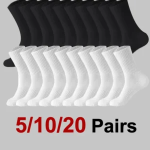 5/10/20 Pairs Men Solid Color Round Neck Socks Fashionable Simple Sports Style Soft Comfortable Breathable Couple Casual Socks