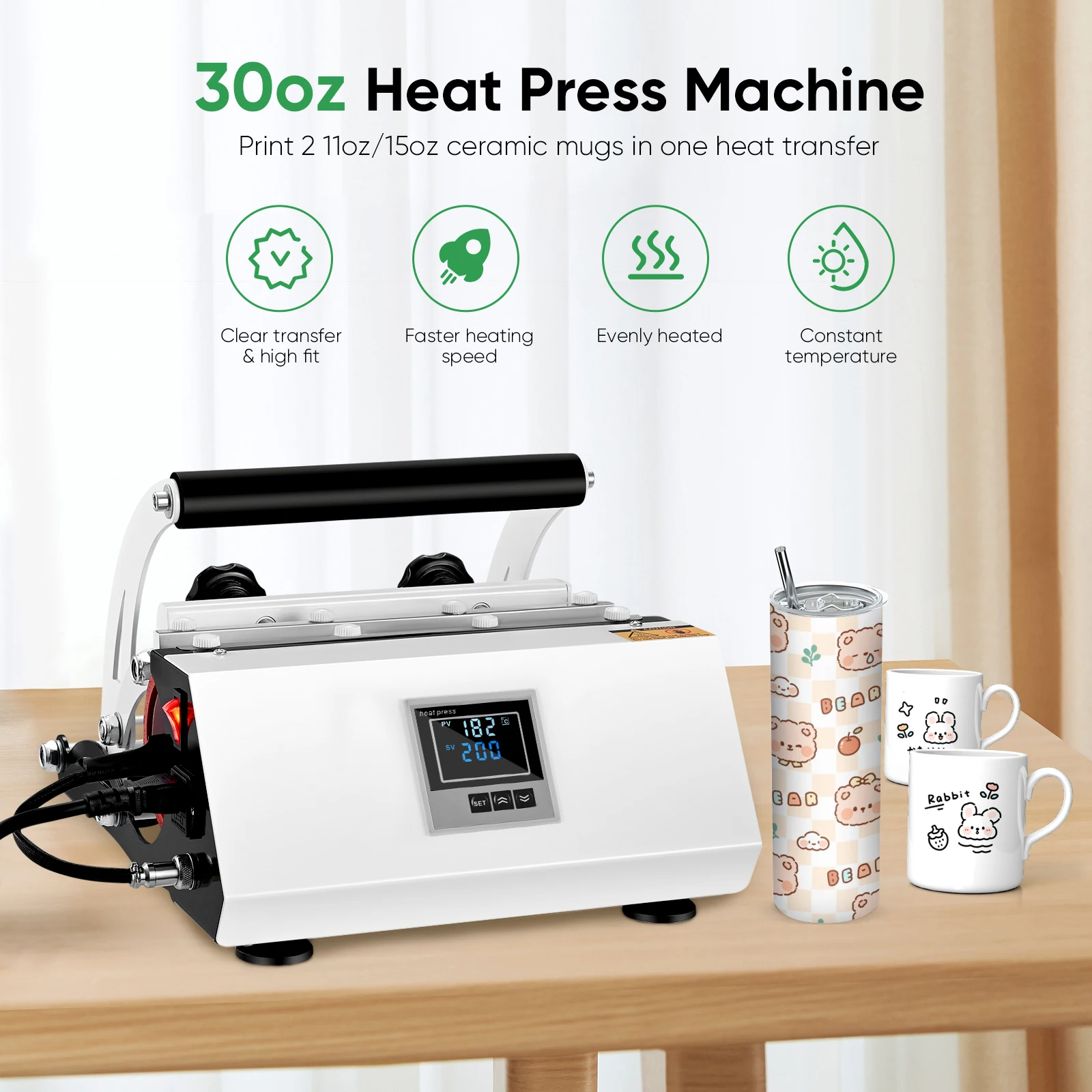 10Oz to 30Oz Cup Tumbler Heat Press Touchscreen DIY Gift Ceramic Mug Heat Presser Sublimation Transfer Auto Printing Machine