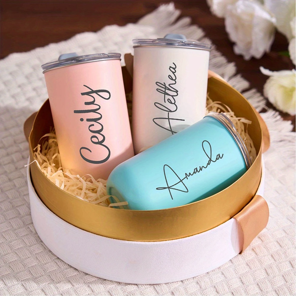 Customized Name Stainless Steel Coffee Cup Mug Juice Cup Personalized Letter Thermos Cup 300ml Milk Ice Cream Cup Holiday Gifts