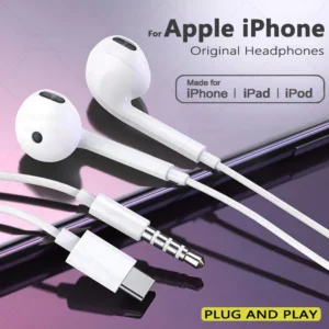 Original Wired Earphones For Apple iPhone 17 Pro Max16 15 14 13 12 11 Mini USB C Headphones Type C With Microphone Stereo Earbud
