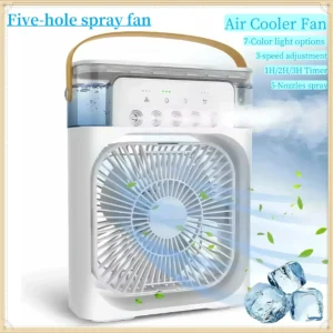 3 In 1 Mini Portable Air Cooler Fan 5-Hole Humidifier LED Night Light 1-3H Timer Personal Desktop Cooling Device For Home Office