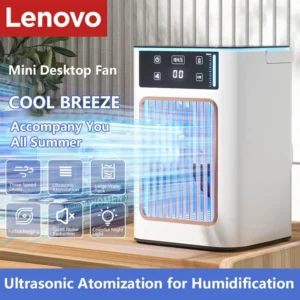Lenovo USB Air Cooler Portable Desktop Cooling Fan With Humidifier Dual Mist Spray Water Tank With Ice Box For Bedroom Home