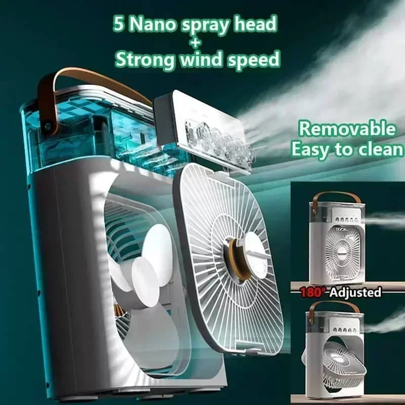 New 3 In 1 Portable Fan AIr Conditioner Household Mini Air Cooler LED Night Light Humidifier Air Adjustment Fan Office Home Fan