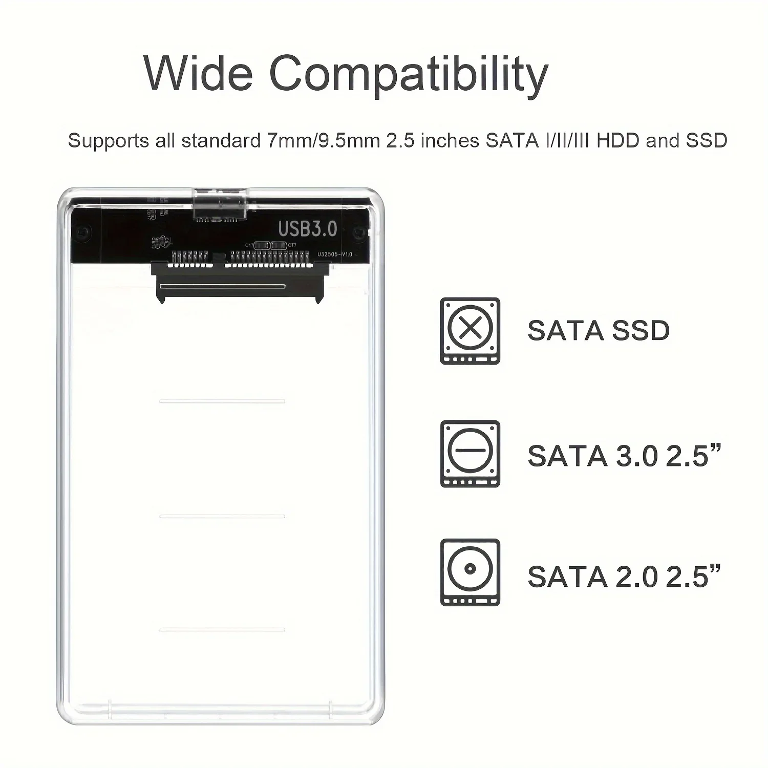 Transparent HDD Case HDD Enclosure 2.5 Inch SSD SATA To USB2.0 Type-C Adapter Portable External Hard Drive Box Tool-Free