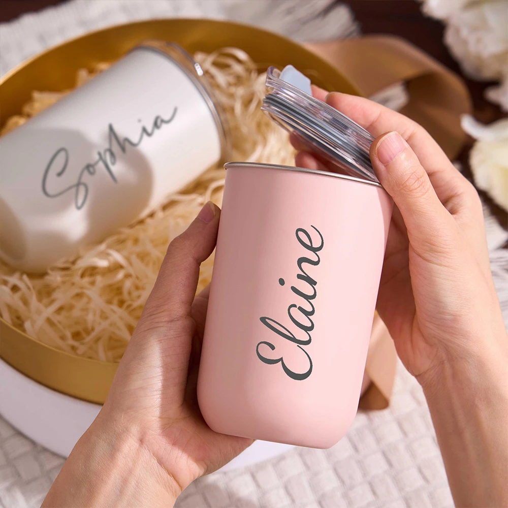 Customized Name Stainless Steel Coffee Cup Mug Juice Cup Personalized Letter Thermos Cup 300ml Milk Ice Cream Cup Holiday Gifts