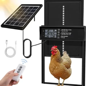 Solar Chicken Coop Door, Automatic Chicken Door Solar Powered & USB Charging, Auto Chicken Door 4 Modes with Timer & Light Senso